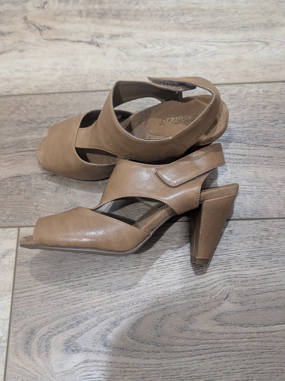 Naturalizer Taupe Cutout Peep-Toe Heel Sandals - Picture 3 of 9